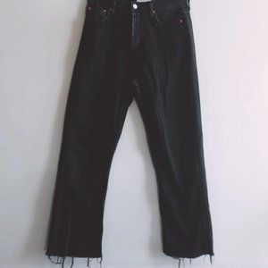 Black/Grey Wash High-Rise Cropped Flare Denim